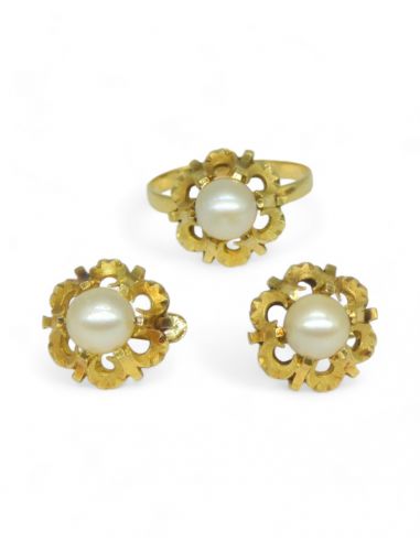 Pendientes labrados perla central oro 18K - Joyería Orocash