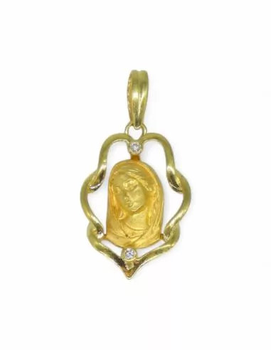Medalla calada Virgen María con circonitas oro 18k