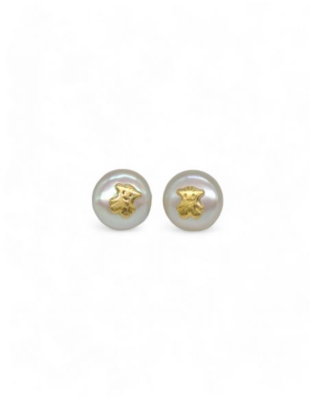 Pendientes perla y osito oro 18k -  Joyería OroCash