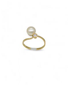 Anillo perla y circonita oro 18k.