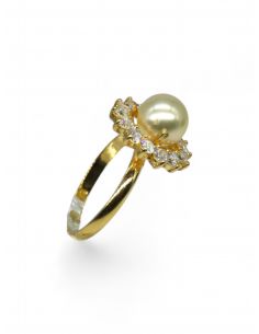 Anillo flor perla y circonitas oro 18k - T.15 2