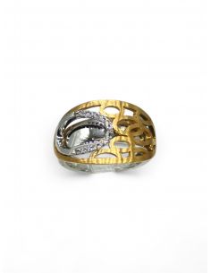 Anillo bicolor calado circonitas oro 18k - T.13