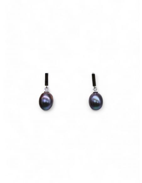 Pendientes colgantes con perla cultivada gris plata 925