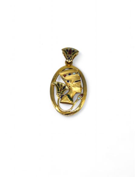 Dije cabeza egipcio nácar colores oro 18k