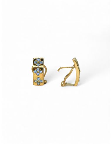 Pendientes barra flores circonitas celestes oro 18k - Joyería Orocash