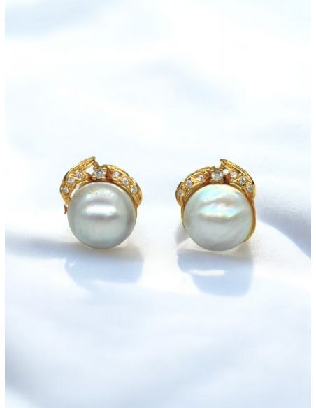 Pendientes vintage perlas y circonitas oro 18k - Joyería Orocash
