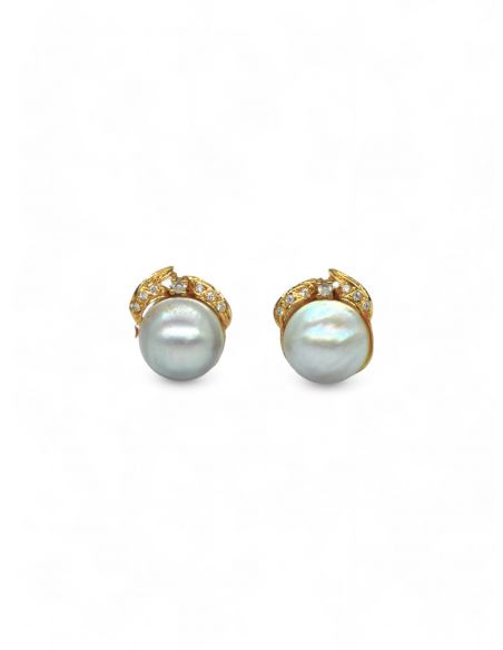 Pendientes vintage perlas y circonitas oro 18k - Joyería Orocash