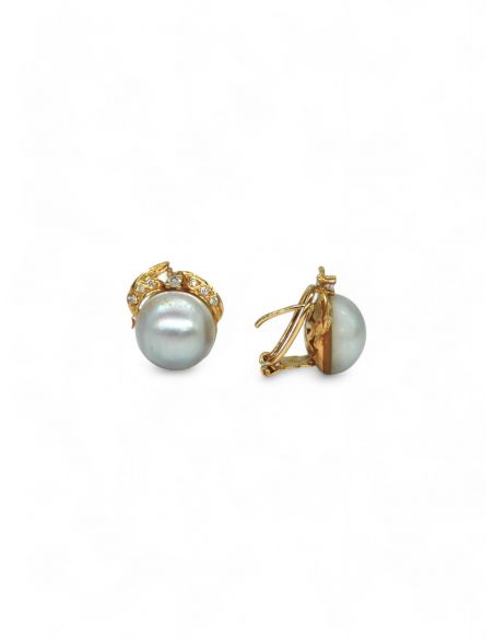 Pendientes vintage perlas y circonitas oro 18k - Joyería Orocash
