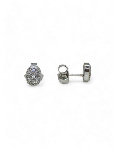 Pendientes ovalados con circonitas oro blanco 18k - Joyería Orocash