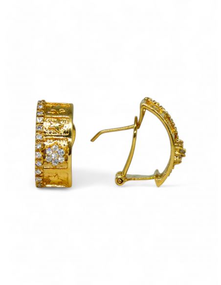 Pendientes estrella flor circonitas oro 18k - Joyería Orocash