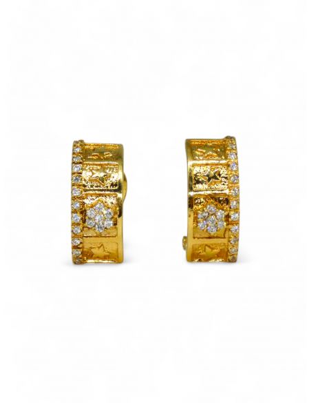 Pendientes estrella flor circonitas oro 18k - Joyería Orocash
