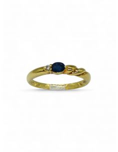 Anillo mitad rizada piedra azul oro 18k - Joyería OroCash