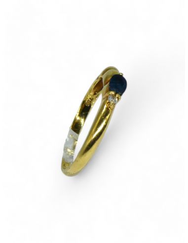 Anillo mitad rizada piedra azul oro 18k - Joyería OroCash