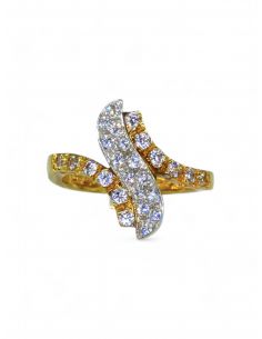 Anillo onda circonitas oro bicolor 18k - T.16 - joyería Orocash