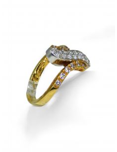 Anillo onda circonitas oro bicolor 18k - T.16 - joyería Orocash 2