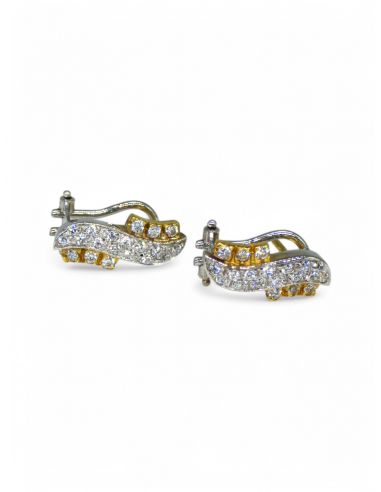 Pendientes onda bicolor circonitas 18K  - joyería Orocash