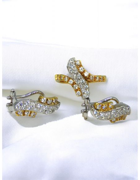 Pendientes onda bicolor circonitas 18K  - joyería Orocash