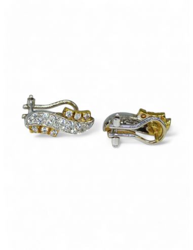 Pendientes onda bicolor circonitas 18K  - joyería Orocash