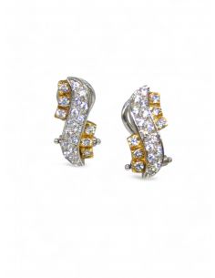 Pendientes onda bicolor circonitas 18K  - joyería Orocash
