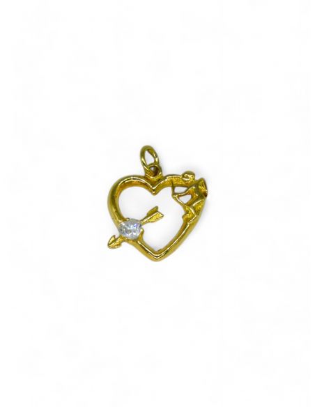 Dije corazón cupido circonita oro 18k