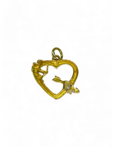 Dije corazón cupido circonita oro 18k - Joyería Orocash