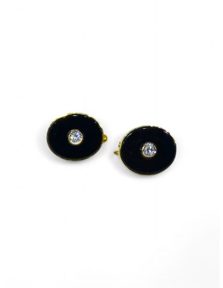 Pendientes oval con ónix y circonita oro 18k - Joyeria Orocash