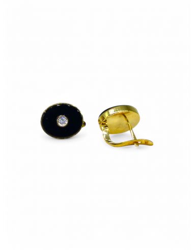 Pendientes oval con ónix y circonita oro 18k - Joyeria Orocash