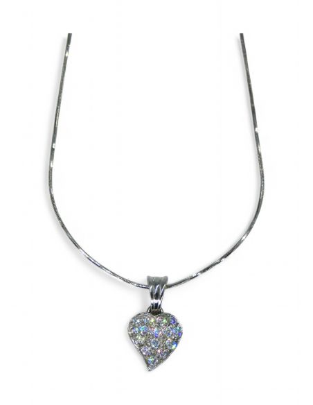 Cadena con colgante corazón con circonitas oro blanco 18k -43cm