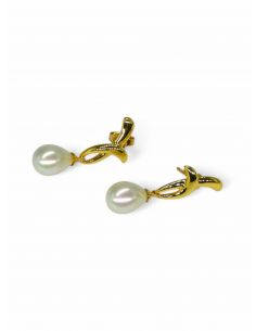 Pendientes perla colgando oro 18k 2