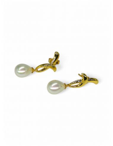 Pendientes perla colgando oro 18k