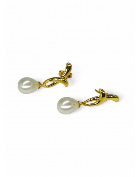 Pendientes perla colgando oro 18k