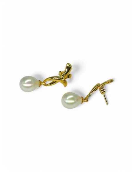 Pendientes perla colgando oro 18k