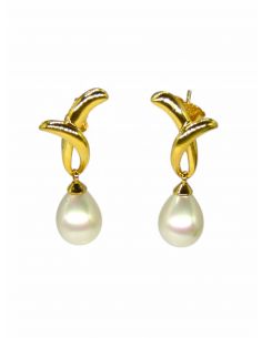 Pendientes perla colgando oro 18k