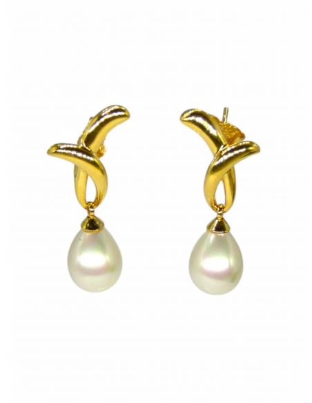 Pendientes perla colgando oro 18k