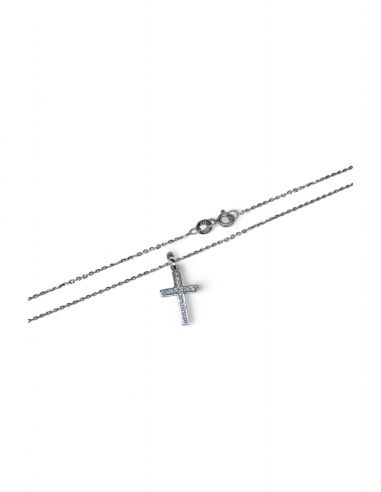 Cadena con cruz oro blanco 18k - 45cm - Joyería OroCash