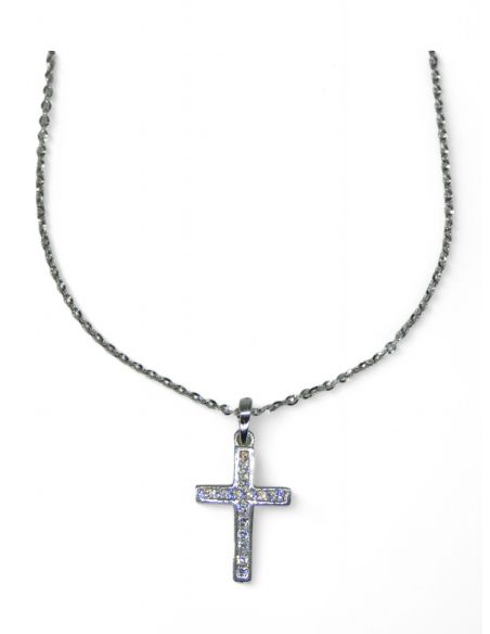 Cadena con cruz oro blanco 18k - 45cm - Joyería OroCash