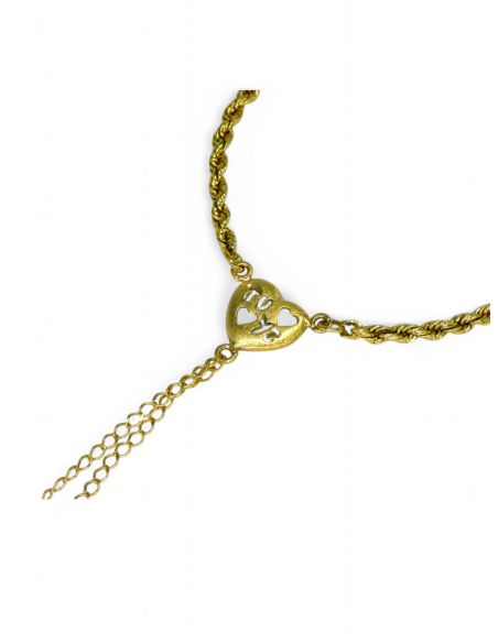 Pulsera manita corazón tu y yo calado oro 18k.