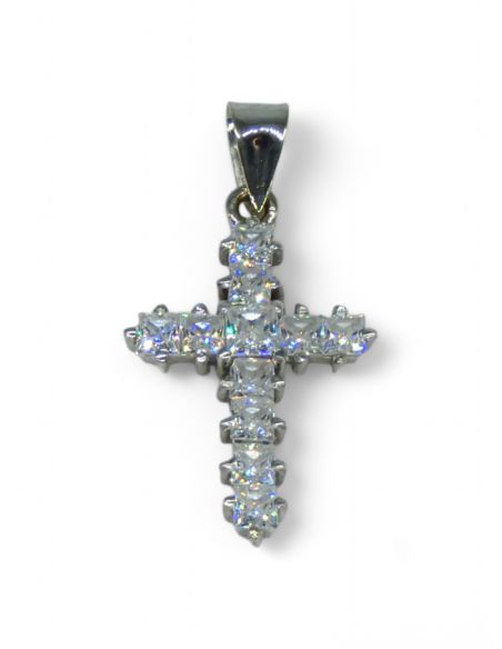 Dije cruz circonita oro blanco 18k - Joyería OroCash