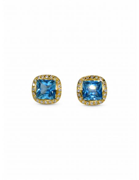 Pendientes aguamarina y circonitas oro 18k - Joyería Orocash