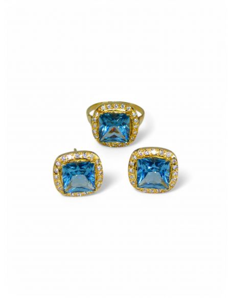 Pendientes aguamarina y circonitas oro 18k - Joyería Orocash