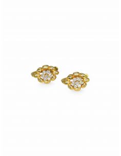 Pendientes flor circonitas con orla oro 18k - Joyería Orocash