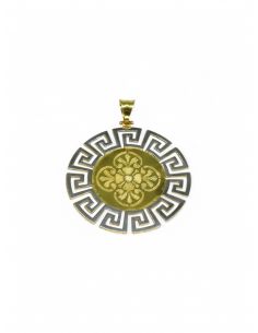 Dije redondo flor bicolor oro 18k - Joyería Orocash