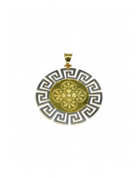 Dije redondo flor bicolor oro 18k - Joyería Orocash