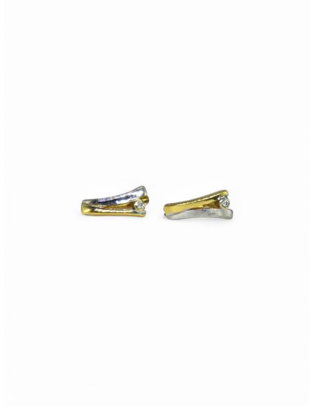 Pendientes barras con circonita oro bicolor 18k  - Joyería OroCash