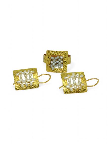 Pendientes cuadrado perlas oro 18k - Joyería Orocash