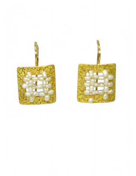 Pendientes cuadrado perlas oro 18k - Joyería Orocash