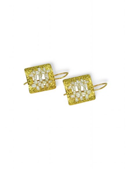 Pendientes cuadrado perlas oro 18k - Joyería Orocash