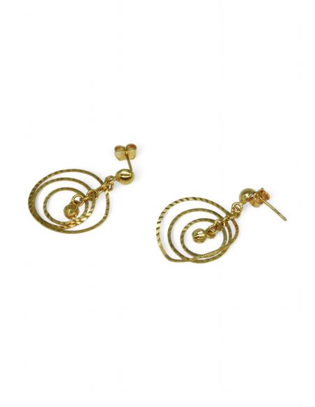 Pendientes con tres círculos y un péndulo oro 18k - Joyería Orocash