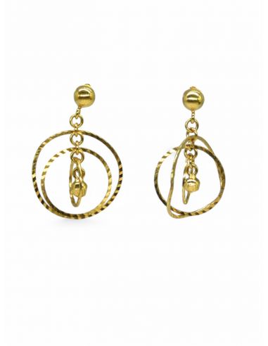 Pendientes con tres círculos y un péndulo oro 18k - Joyería Orocash