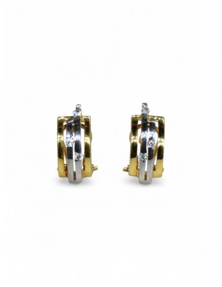 Pendientes rectángulo circonitas oro bicolor 18k - Joyería Orocash